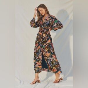 🏝 Tropical Floral Print Wrap Long Sleeved Maxi Dress